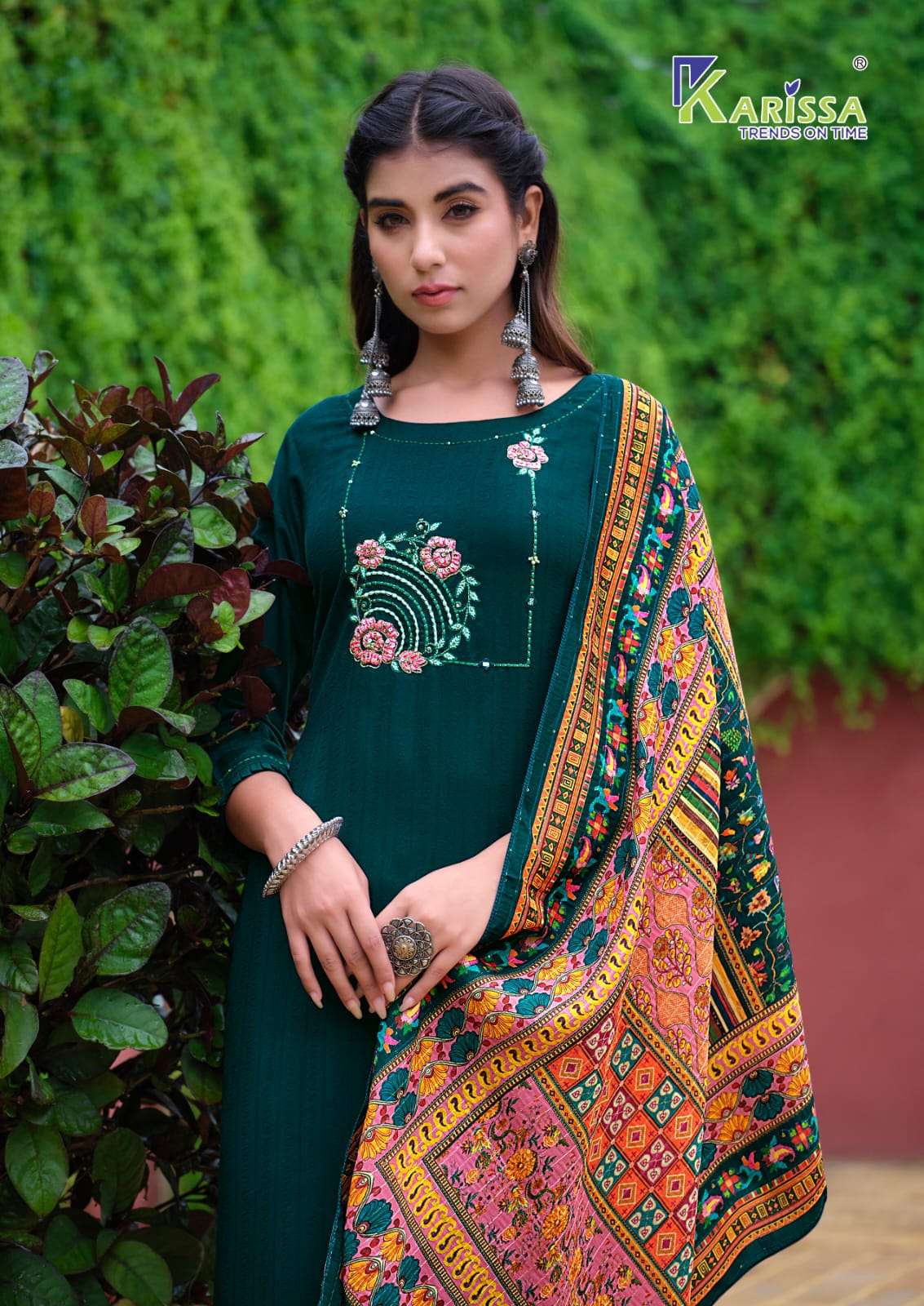 BOMBAY BEAUTY VOL 5 LIVA TAG VISCOSE RAYON  WEAVING THREAD AND HANDWORK KURTI WITH PANT AND MASLIN SEQUENCE WITH DIGITAL PRINT DUPATTA Y KARISSA BRAND 5001 C